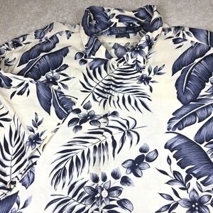 Polo By Ralph Lauren Shirt Mens 2XL Blue White Floral Hawaiian Clayton Button-Up